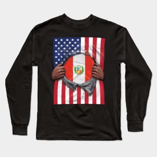 Peru Flag American Flag Ripped - Gift for Peruvian From Peru Long Sleeve T-Shirt